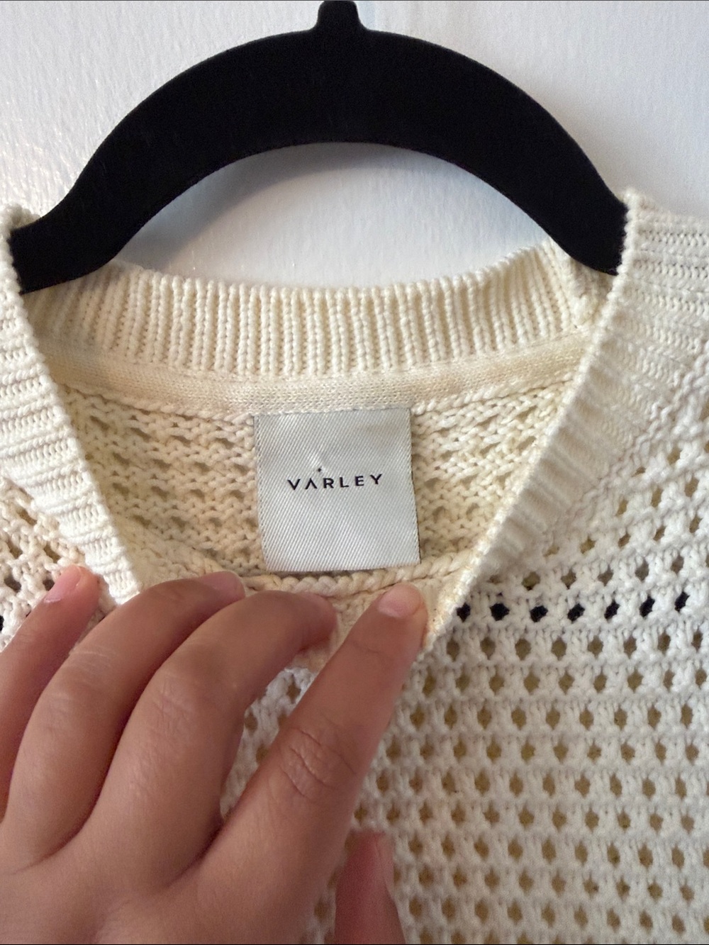 Varley Open-Knit V-Neck Sleeveless Vest in Cream - Picture 5 of 9